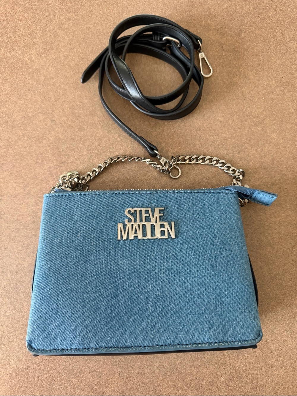 Steve Madden Denim Blue Crossbody with Chain & Leather Strap - Picture 2 of 6